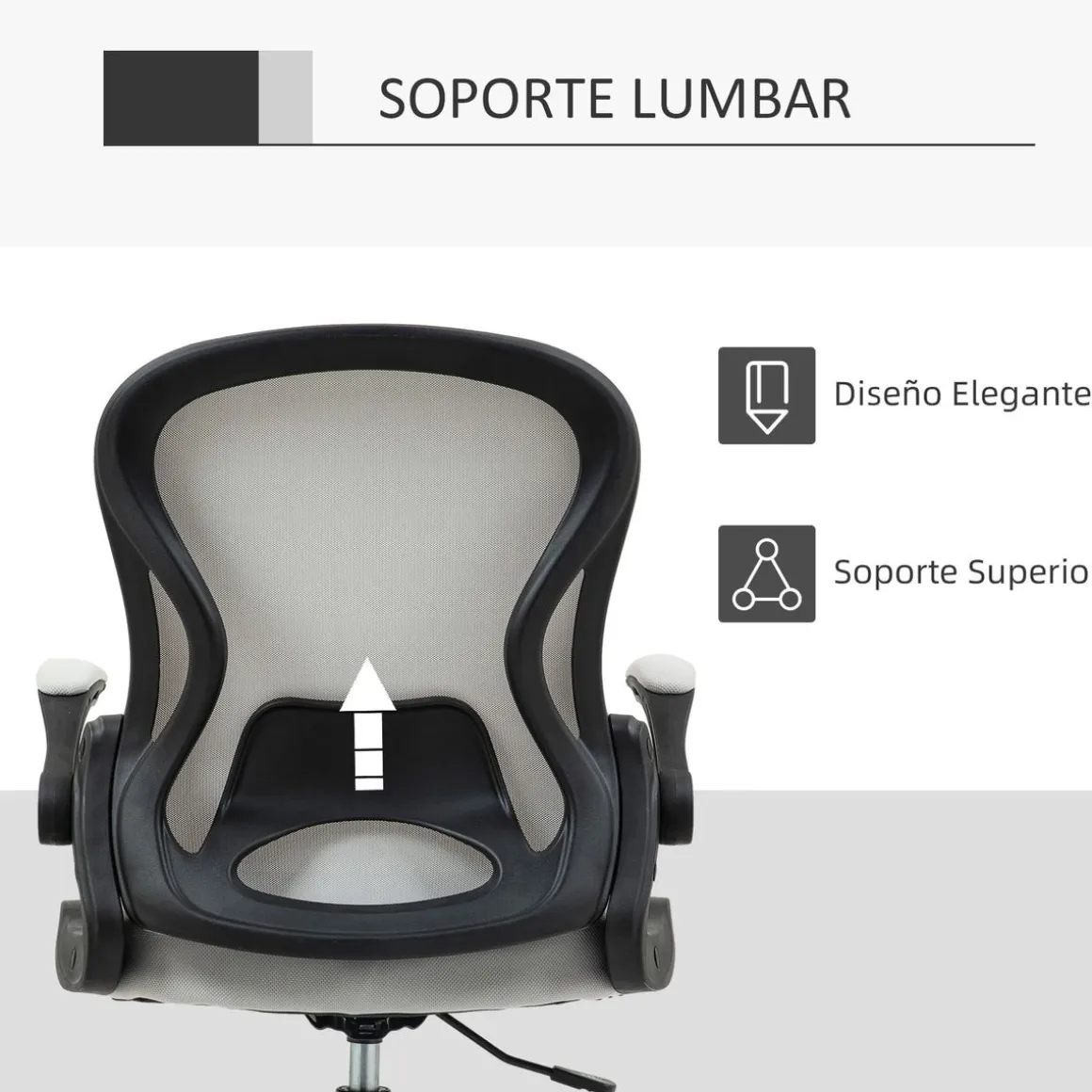 Silla de oficina Mike altura regulable + soporte lumbar + reposapiés blanco 102-122x59x65 cm
