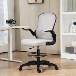 Silla de oficina Mike altura regulable + soporte lumbar + reposapiés blanco 102-122x59x65 cm