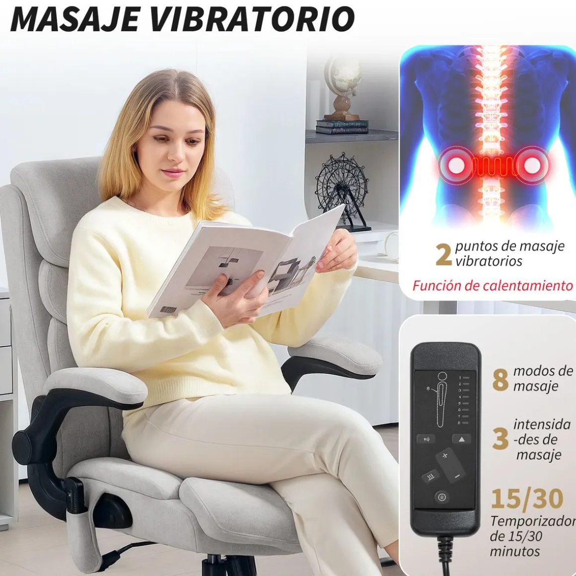 Silla de oficina Niah Homcom altura ajustable con reposabrazos gris 113-121x66x67 cm