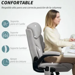 Silla de oficina Niah Homcom altura ajustable con reposabrazos gris 113-121x66x67 cm