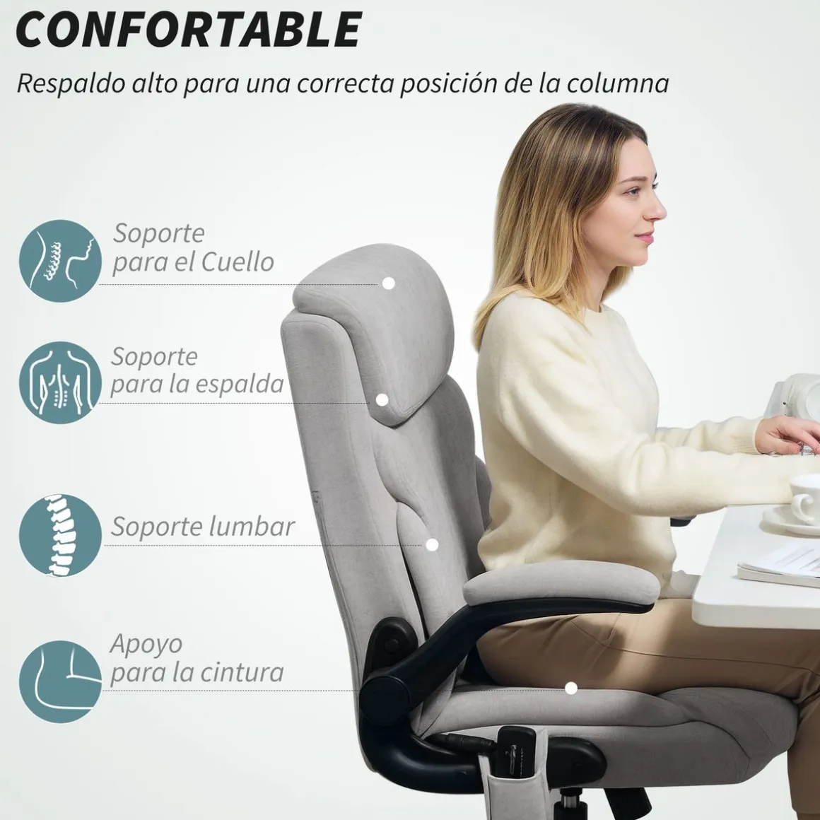 Silla de oficina Niah Homcom altura ajustable con reposabrazos gris 113-121x66x67 cm