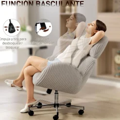 Silla de oficina Nieves Homcom giratoria + reposacabezas ajustable gris 104x74x70 cm
