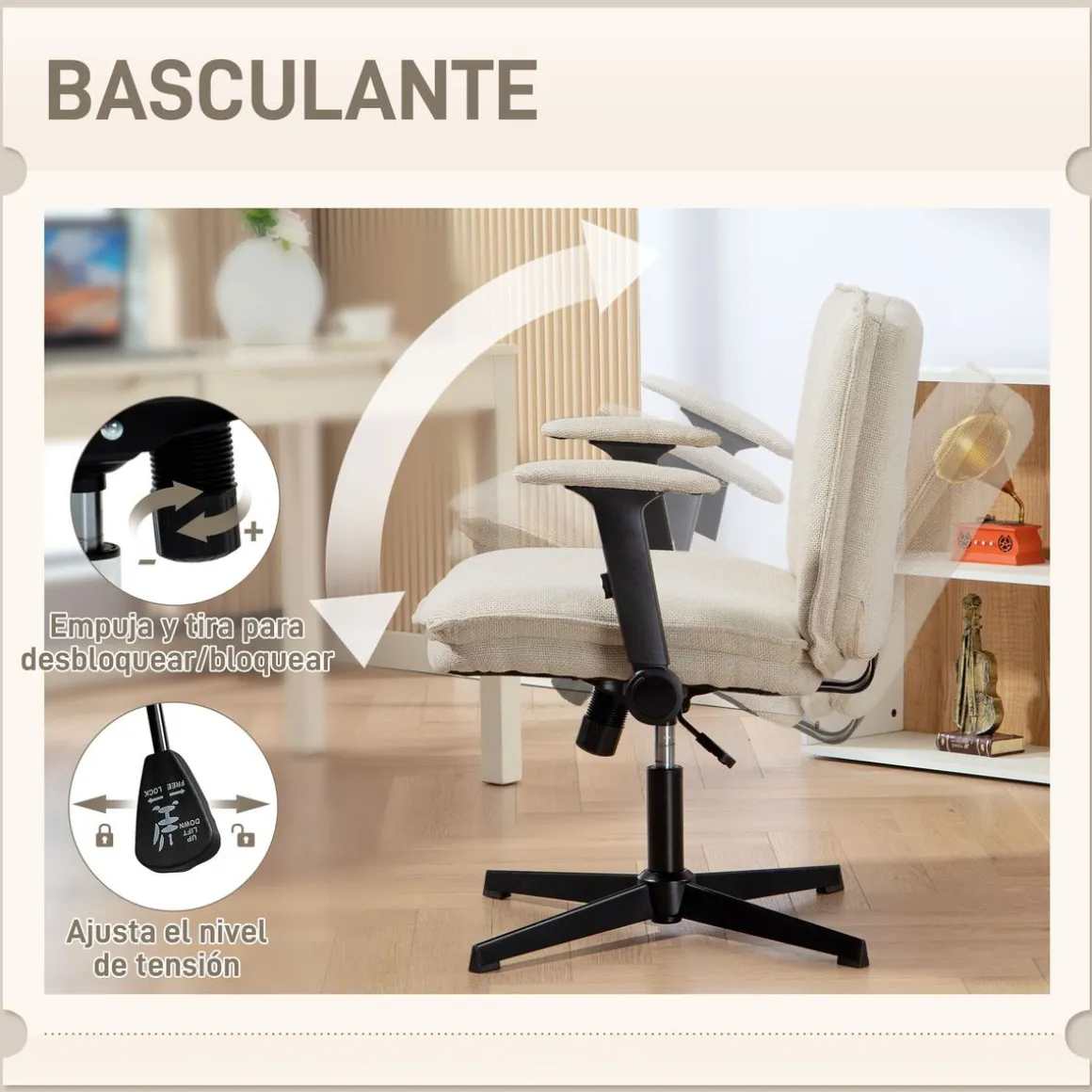 Silla de oficina Nori Homcom altura ajustable 97x76x70 cm