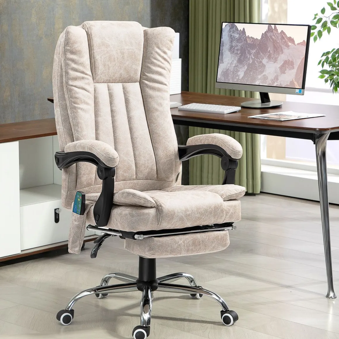 Silla de oficina Orquídea Vinsetto 6 puntos de masaje + calefacción + reposapiés crema 113-120x70x62 cm