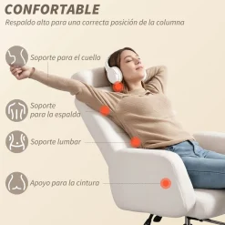 Silla de oficina Prisma Homcom reclinable tela borreguito blanco 107-115x67x74 cm