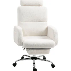 Silla de oficina Prisma Homcom reclinable tela borreguito blanco 107-115x67x74 cm