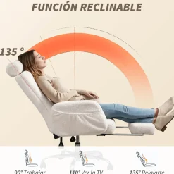 Silla de oficina Prisma Homcom reclinable tela borreguito blanco 107-115x67x74 cm