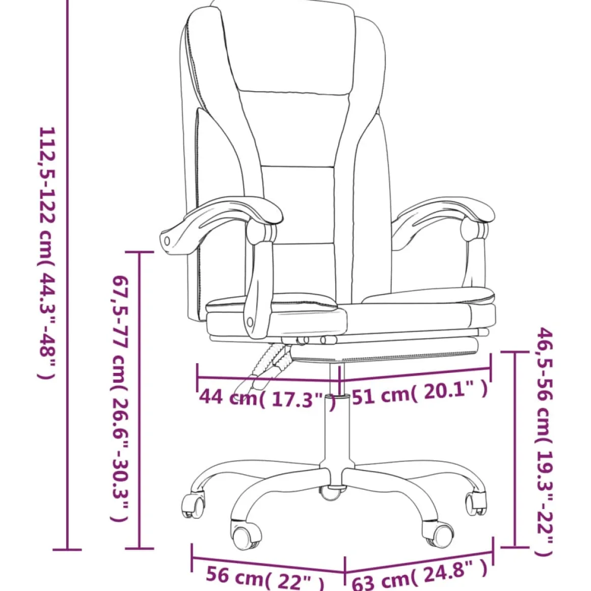 Silla de oficina Pulssar reclinable con reposapiés 112,5-122x63x56 cm