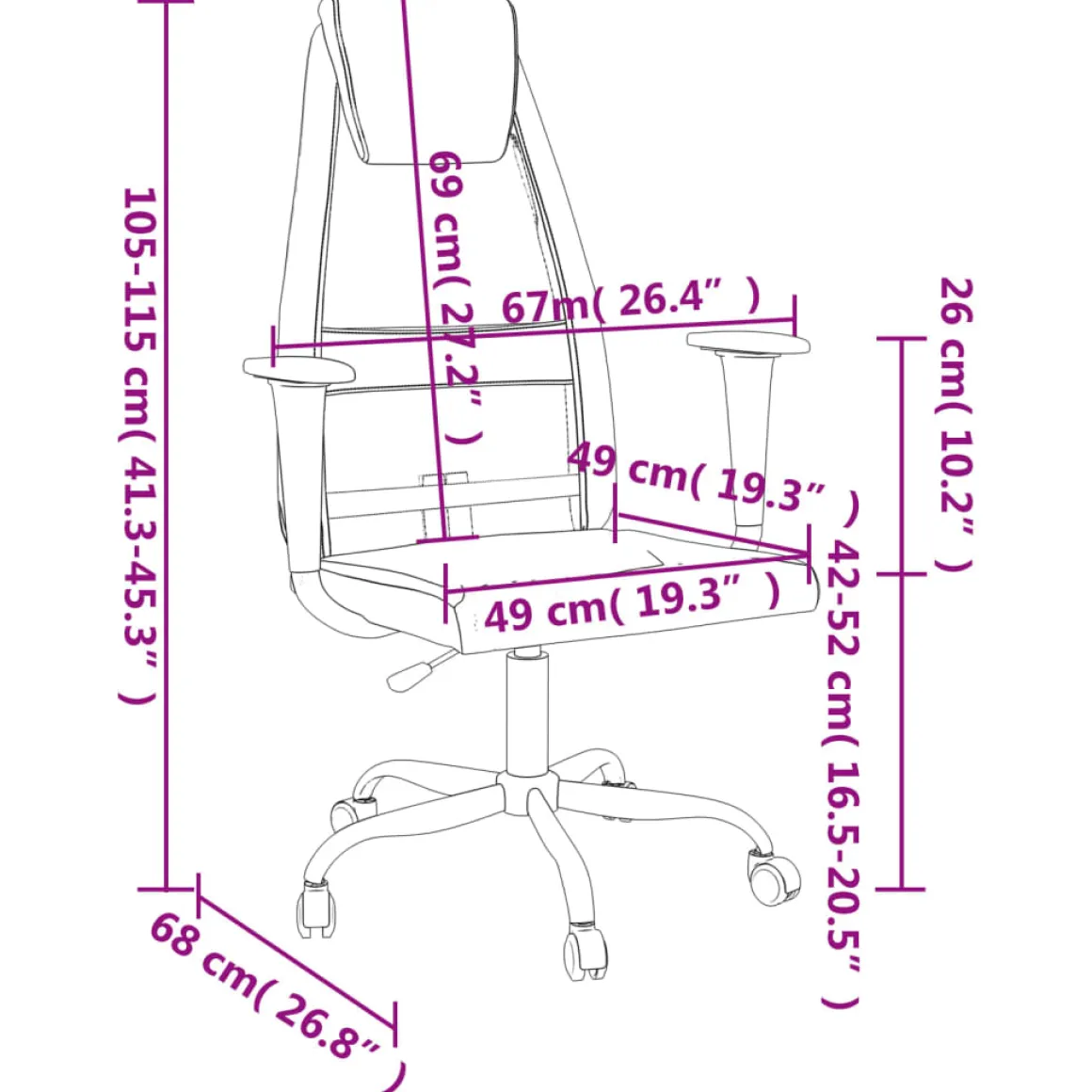 Silla de oficina Remo altura ajustable con reposabrazos 105-115x67x68 cm