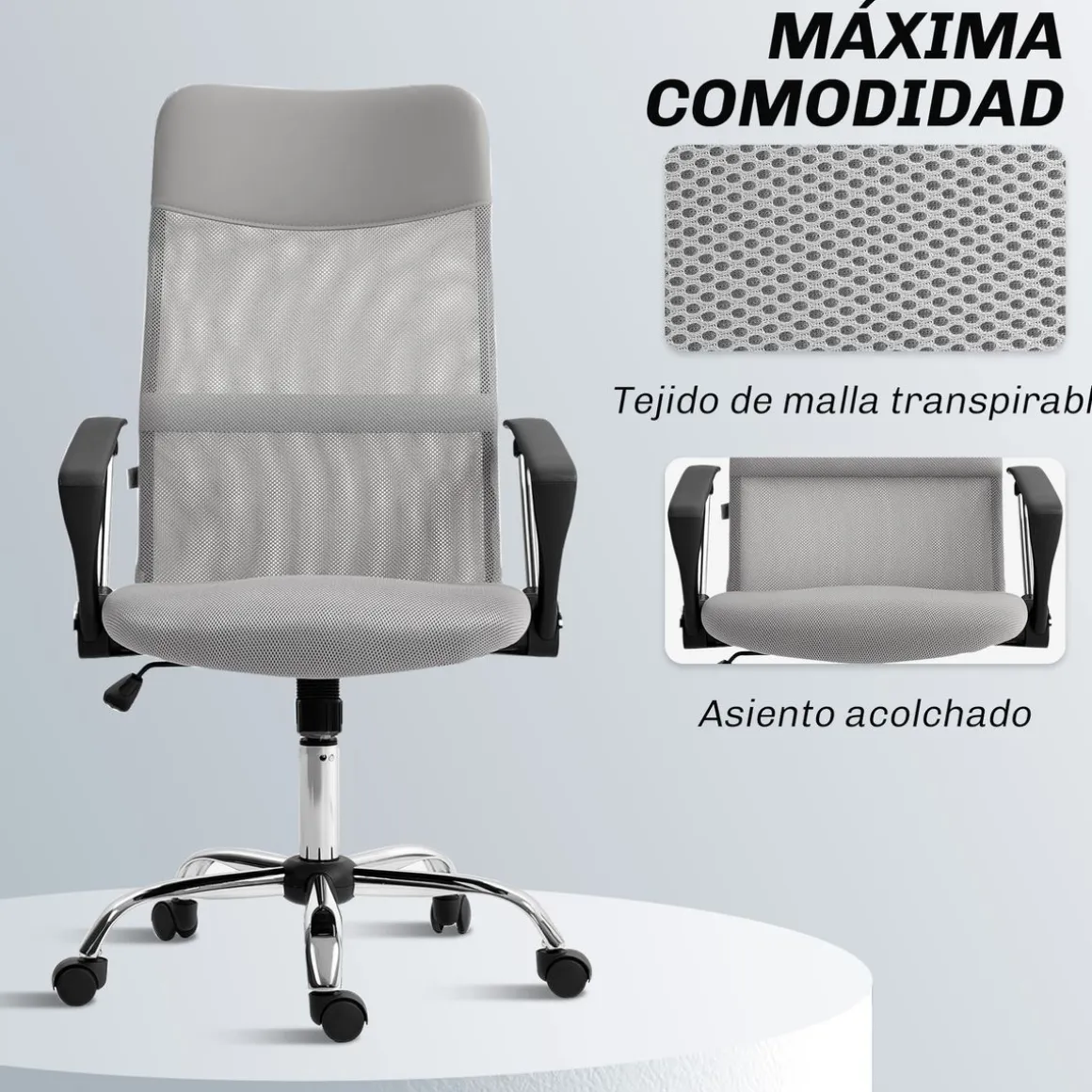 Silla de oficina Rex Homcom con respaldo alto 5 ruedas 109-119x50x64 cm