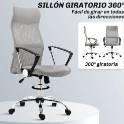 Silla de oficina Rex Homcom con respaldo alto 5 ruedas 109-119x50x64 cm