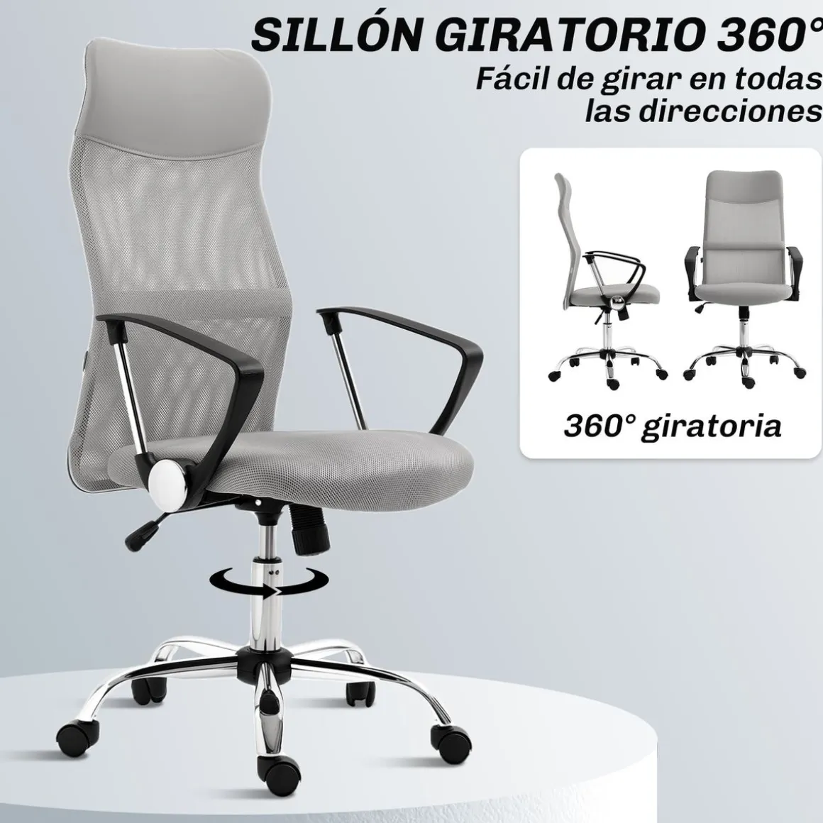 Silla de oficina Rex Homcom con respaldo alto 5 ruedas 109-119x50x64 cm