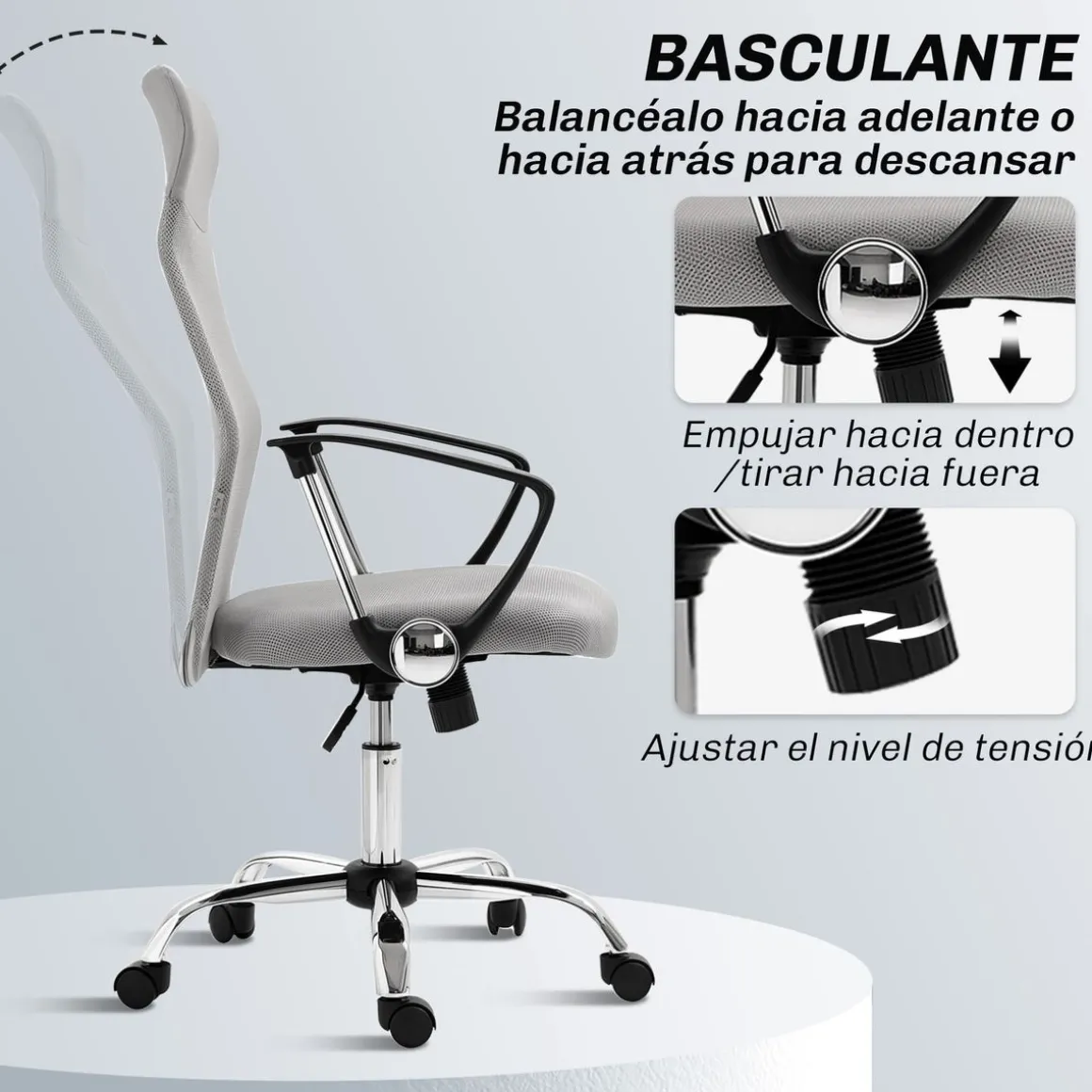 Silla de oficina Rex Homcom con respaldo alto 5 ruedas 109-119x50x64 cm