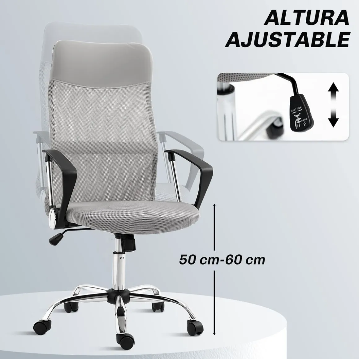 Silla de oficina Rex Homcom con respaldo alto 5 ruedas 109-119x50x64 cm