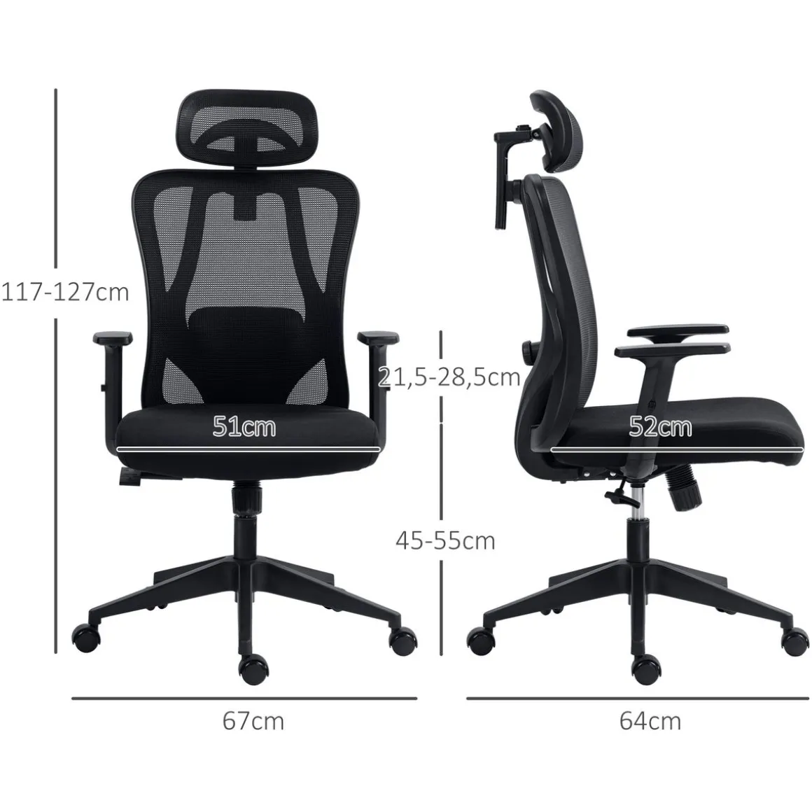 Silla de oficina Rider Vinsetto altura regulable negro 117-127x67x64 cm