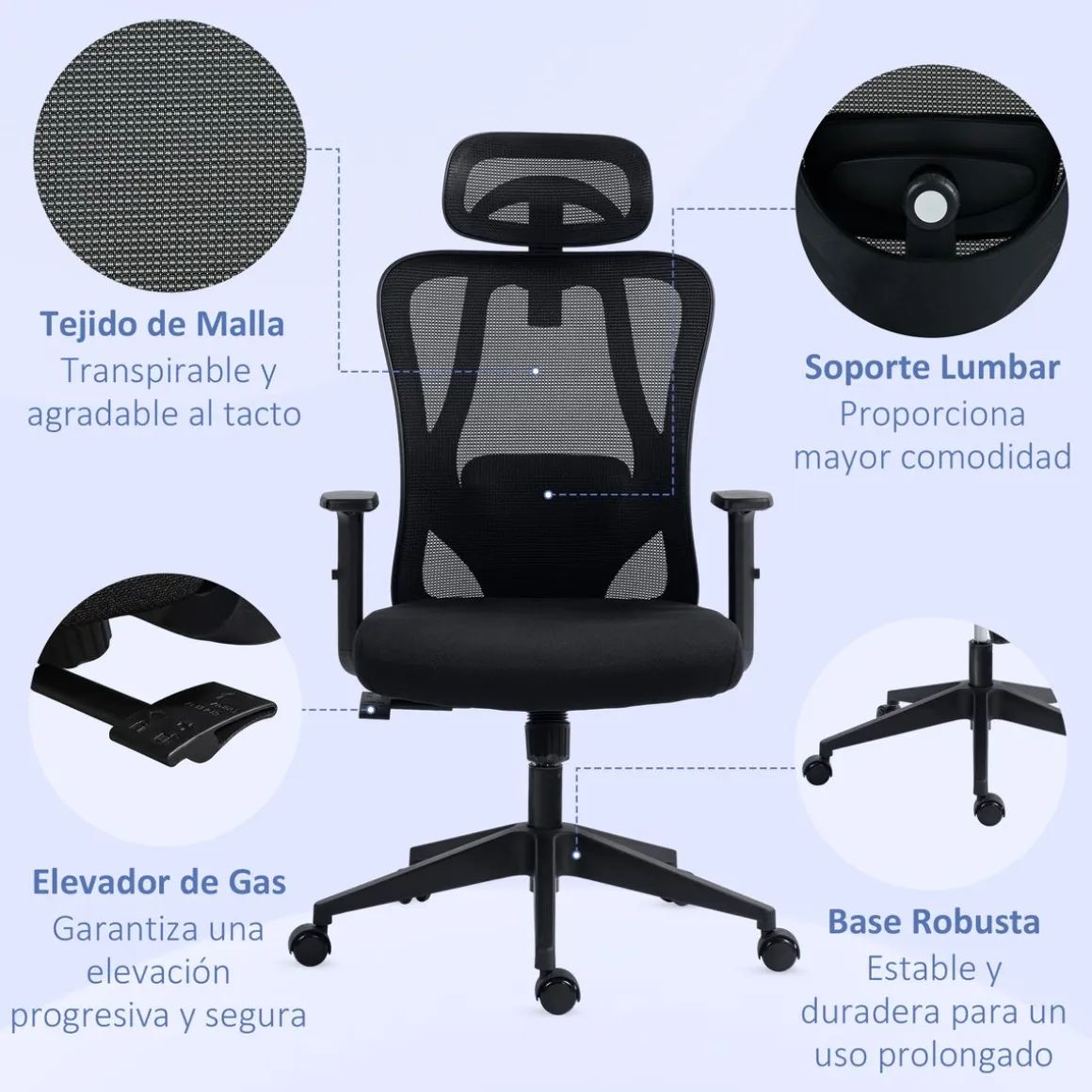 Silla de oficina Rider Vinsetto altura regulable negro 117-127x67x64 cm