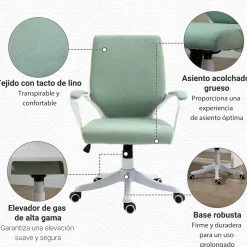 Silla de oficina Rima Vinsetto con reposabrazos verde 92-100x62x69 cm