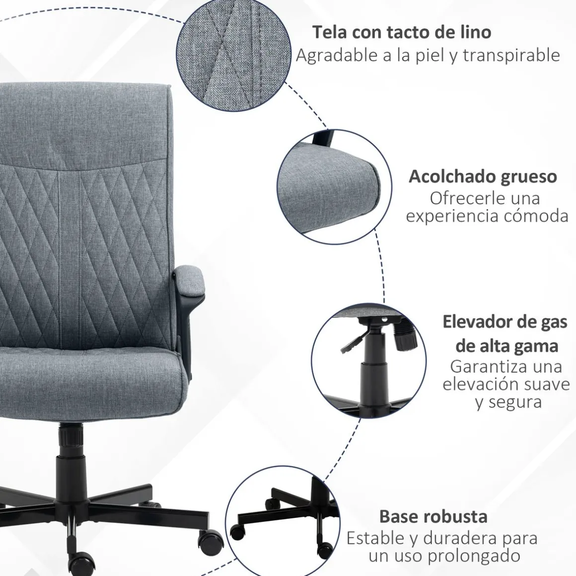 Silla de oficina Rosa Vinsetto altura regulable respaldo reclinable gris 102-112,5x72x65 cm