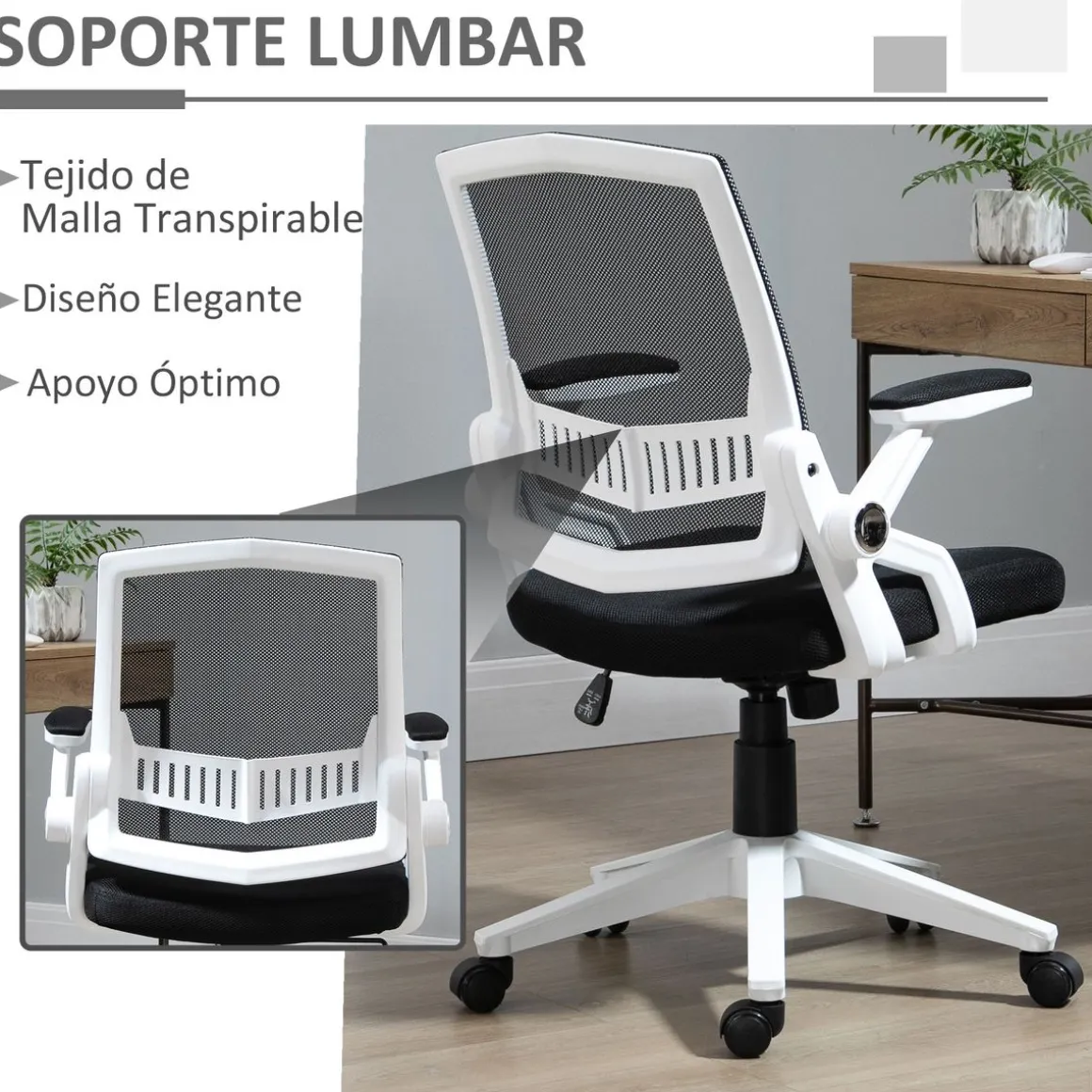 Silla de oficina Samdo Vinsetto con reposabrazos altura ajustable negro 94-104x61x61 cm
