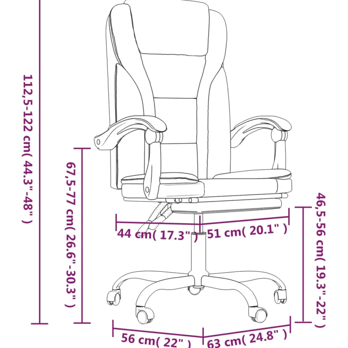 Silla de oficina Simos reclinable altura ajustable 112,5-122x63x56 cm