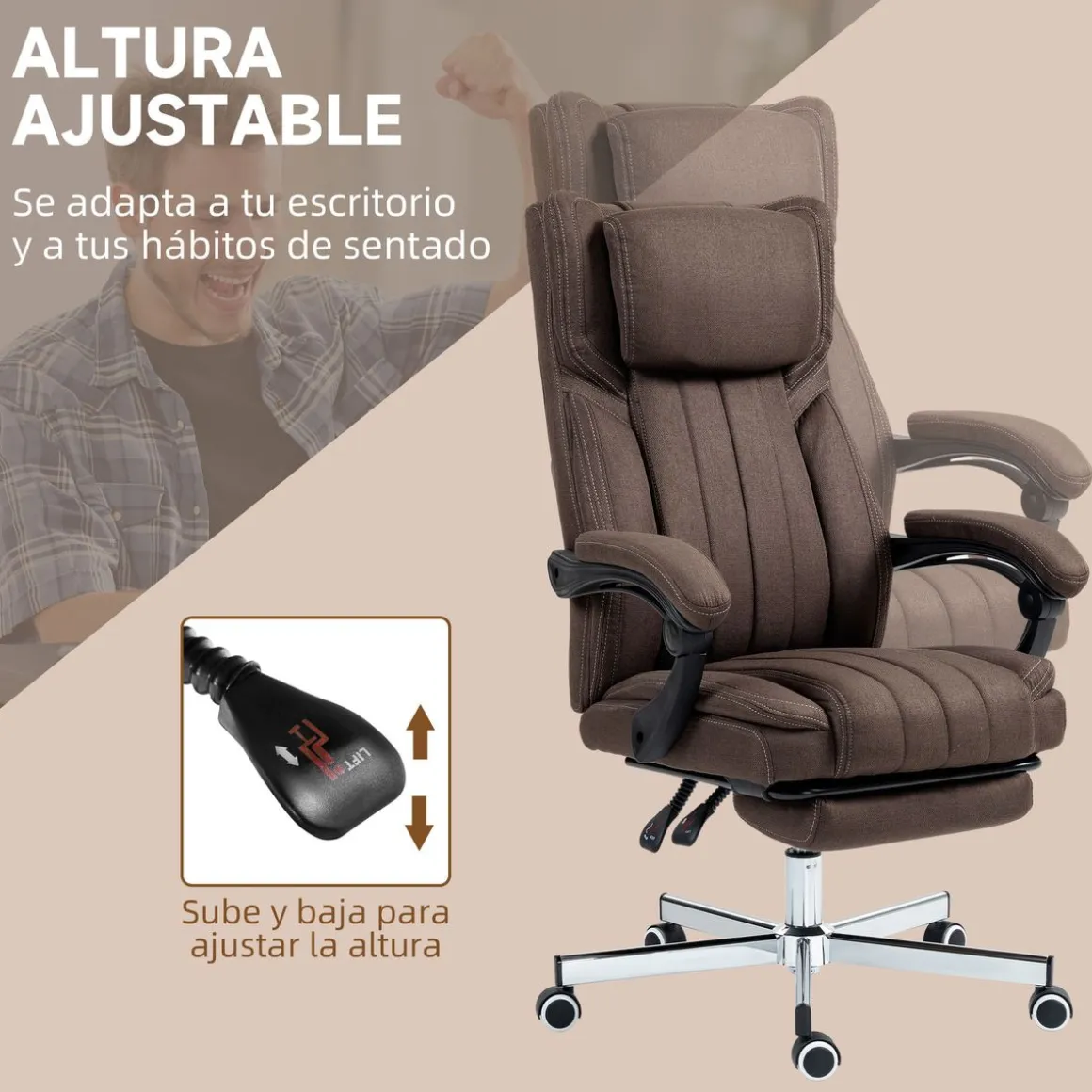 Silla de oficina Soft reclinable + 6 puntos de masaje + reposapiés retráctil 105-113x65x61 cm
