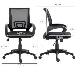 Silla de oficina Waco Homcom basculante con reposabrazos + ruedas 89-109x57x55 cm