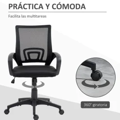 Silla de oficina Waco Homcom basculante con reposabrazos + ruedas 89-109x57x55 cm