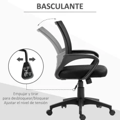 Silla de oficina Waco Homcom basculante con reposabrazos + ruedas 89-109x57x55 cm