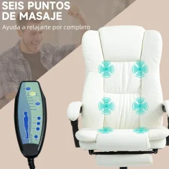 Silla de oficina Winter reclinable 6 puntos de masaje + reposapiés retráctil blanco 113-121x68,5x68,5 cm