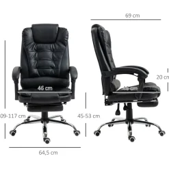 Silla de oficina Zeni reclinable + reposapiés 109-117x64,5x69 cm