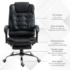 Silla de oficina Zeni reclinable + reposapiés 109-117x64,5x69 cm