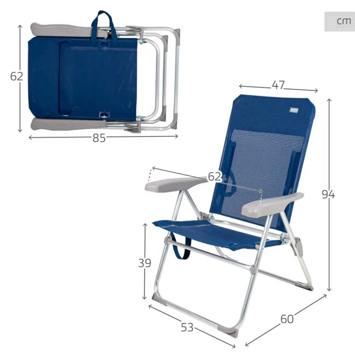Silla de playa Aktive Beach 6 posiciones azul 94x53x60 cm