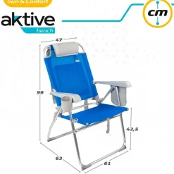 Silla de playa Aktive plegable con bolsillos+posavasos azul 99x61x63 cm