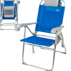 Silla de playa Aktive plegable con bolsillos+posavasos azul 99x61x63 cm