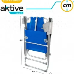 Silla de playa Aktive plegable con bolsillos+posavasos azul 99x61x63 cm