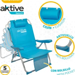 Silla de playa Aktive reclinable + reposacabezas + bolsillos azul