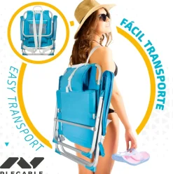 Silla de playa Aktive reclinable + reposacabezas + bolsillos azul