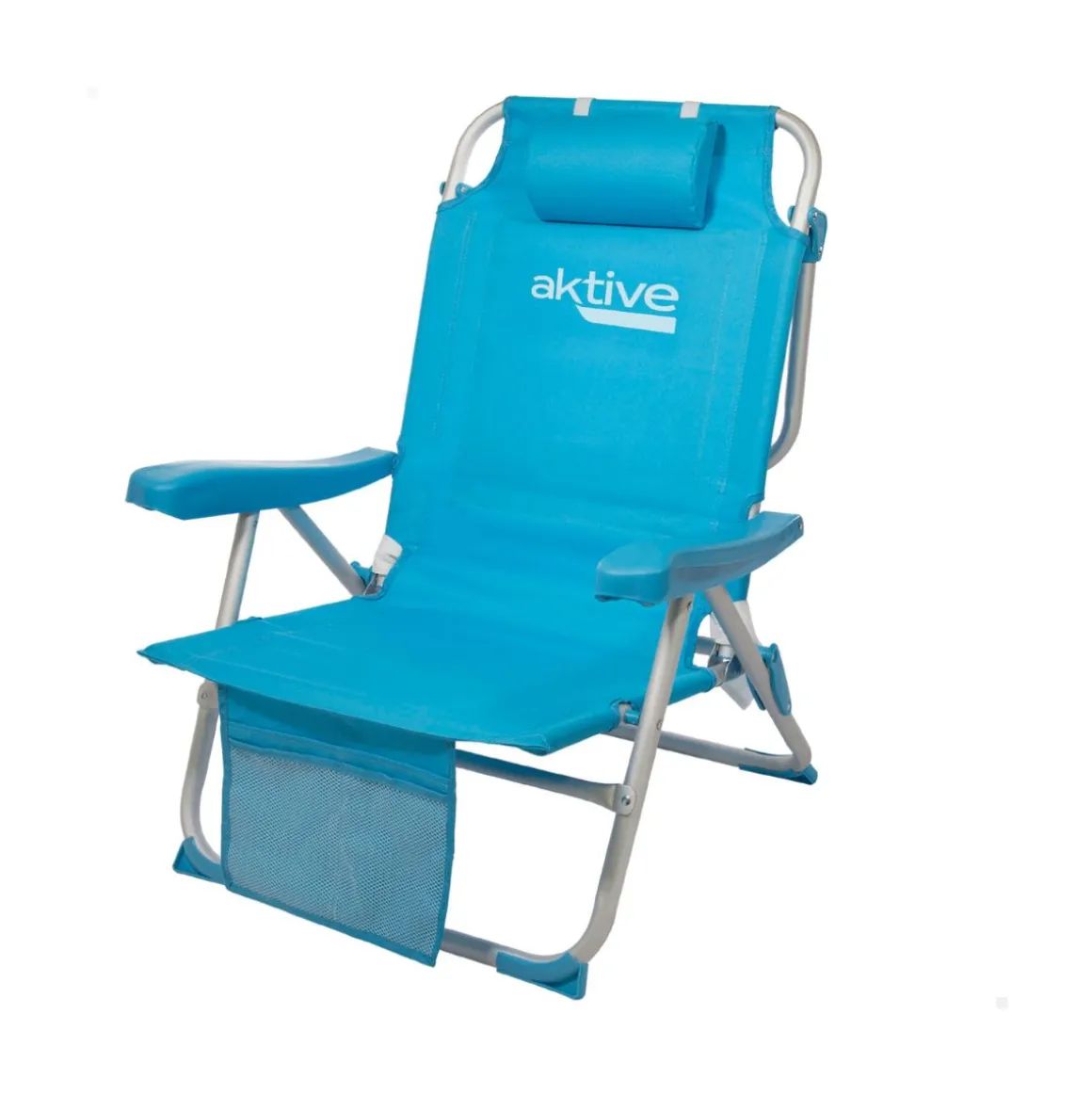 Silla de playa Aktive reclinable + reposacabezas + bolsillos azul