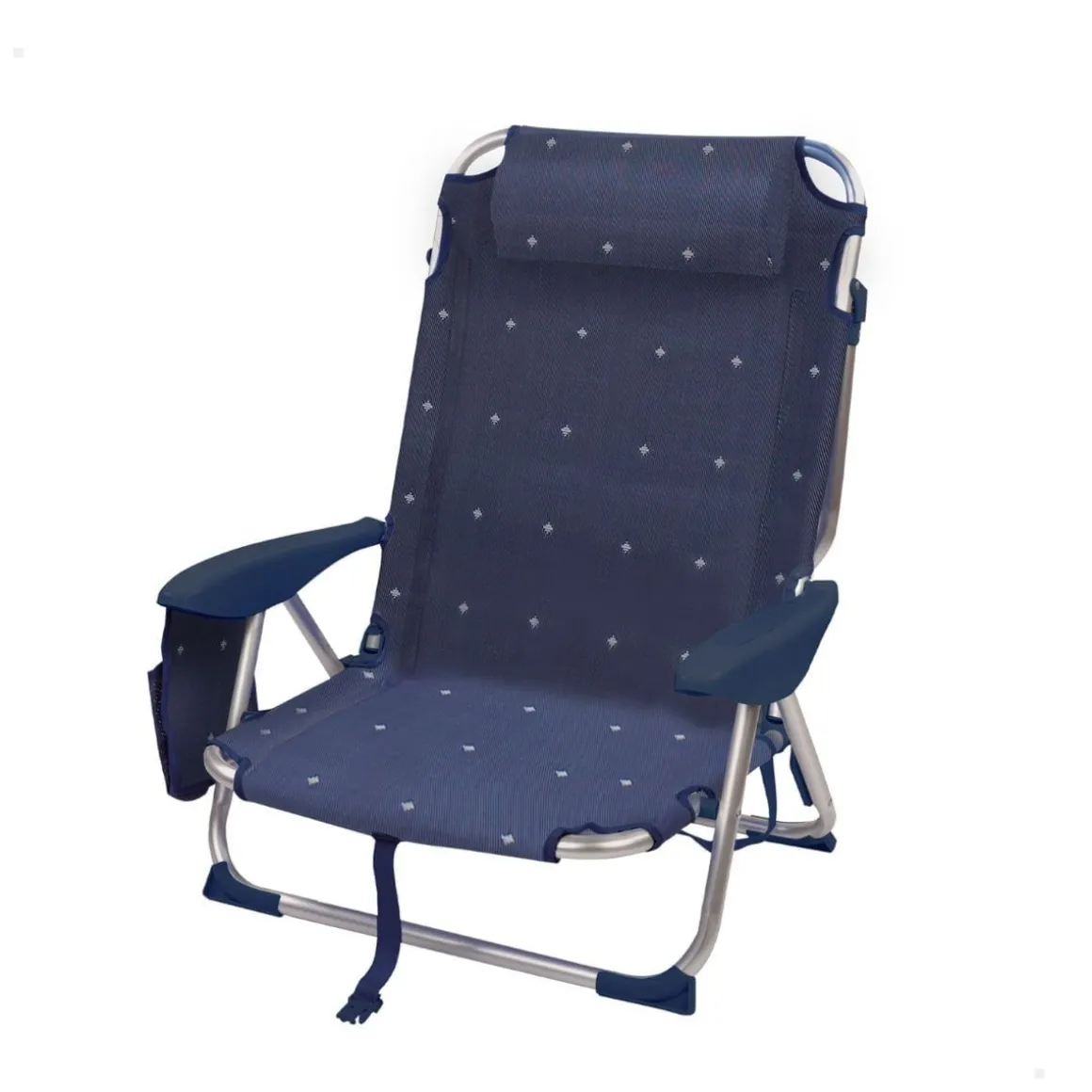 Silla de playa baja Aktive reclinable 4 posiciones + cojín azul 76x57x45 cm