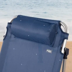 Silla de playa baja Aktive reclinable 4 posiciones + cojín azul 76x57x45 cm