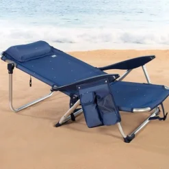 Silla de playa baja Aktive reclinable 4 posiciones + cojín azul 76x57x45 cm