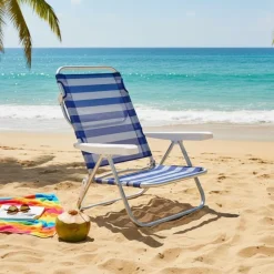 Silla de playa New Ariel reclinable con asas azul/blanco 81x66x62,5 cm