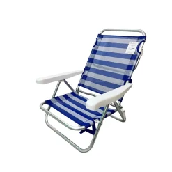 Silla de playa New Ariel reclinable con asas azul/blanco 81x66x62,5 cm