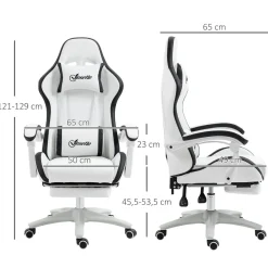 Silla gaming Blane Vinsetto altura regulable con reposapiés blanco 121-129x65x65 cm