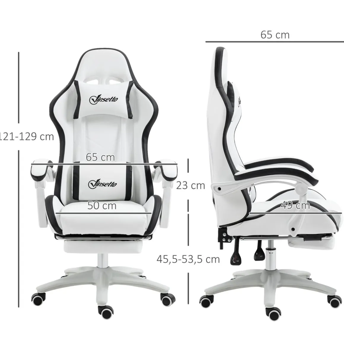 Silla gaming Blane Vinsetto altura regulable con reposapiés blanco 121-129x65x65 cm