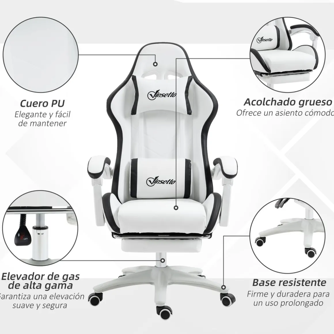 Silla gaming Blane Vinsetto altura regulable con reposapiés blanco 121-129x65x65 cm