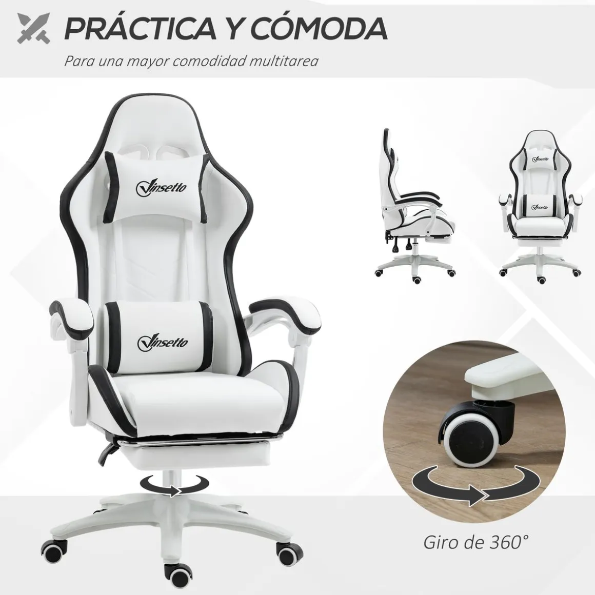 Silla gaming Blane Vinsetto altura regulable con reposapiés blanco 121-129x65x65 cm