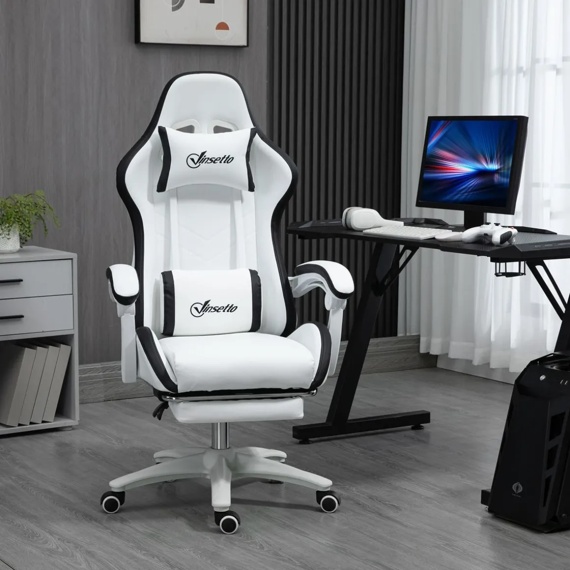 Silla gaming Blane Vinsetto altura regulable con reposapiés blanco 121-129x65x65 cm