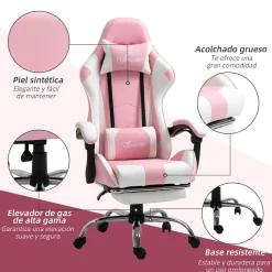 Silla gaming Candy Vinsetto cojín lumbar rosa 119-127x64x67 cm