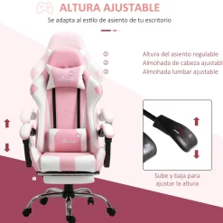 Silla gaming Candy Vinsetto cojín lumbar rosa 119-127x64x67 cm